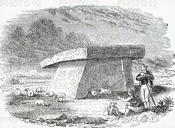 Engraving depicting Kit's Coty House, the remains of a Neolithic chambered long barrow