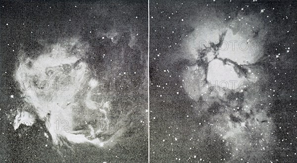 Left: the great nebula in Orion and Right: The Trifid Nebula of Sagittarius