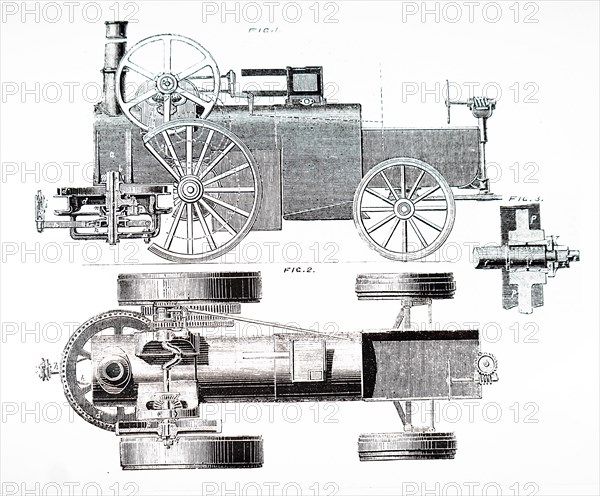 A steam tractor with a winding drum and smoke box