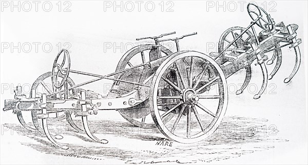 Engraving depicting a Scarifying Plough for use in steam ploughing