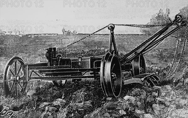 A moveable anchor vehicle for use at one end of a field to act as a pulley block for rope to which a plough is attached in steam ploughing