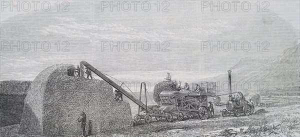 A Ransomes, Sims & Jefferies threshing and stacking machine