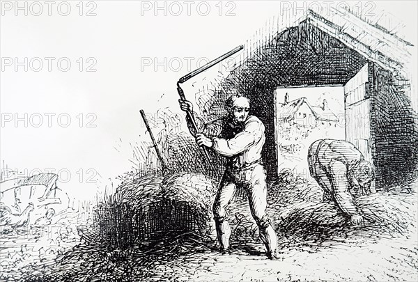 The threshing of corn, on a threshing floor, using a hand flail