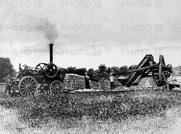 A steam driven threshing machine