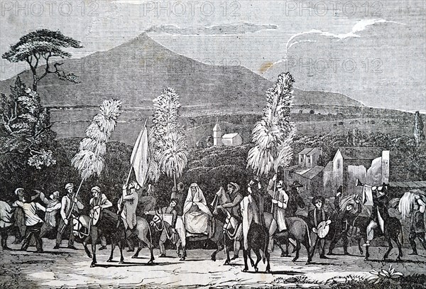 An illustration of a peasant wedding procession, Sicily, Italy