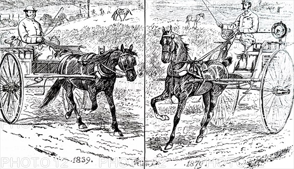 Engraving showing how much transportation had improved in just 40 years