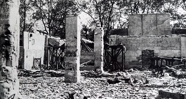 Photograph showing the destruction on the outskirts of Paris, during the liberation of France from German occupation in the summer of 1944