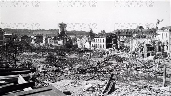 World War Two: destruction at the town of Saint-Cyr, in Western France, during the liberation of France from German occupation in the summer of 1944