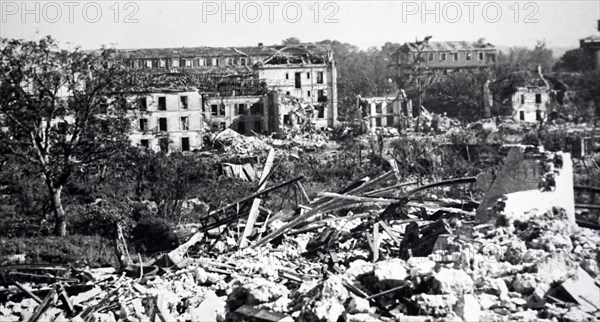 World War Two: destruction at the town of Saint-Cyr, in Western France, during the liberation of France from German occupation in the summer of 1944