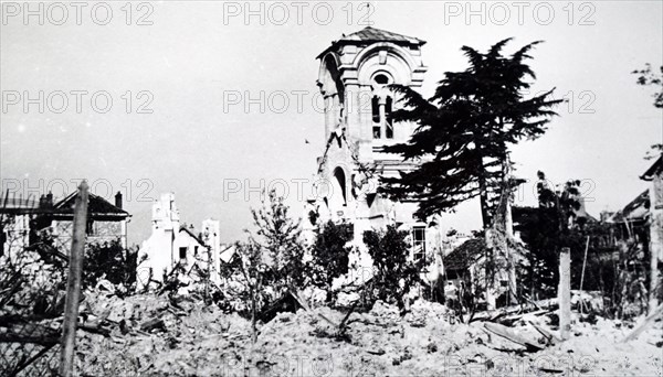 World War Two: destruction at the town of Saint-Cyr, in Western France, during the liberation of France from German occupation in the summer of 1944