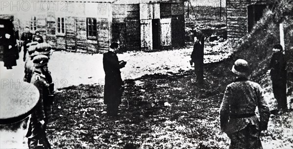 Photograph of two French resistance fighters being executed, during the German occupation of France in World War Two