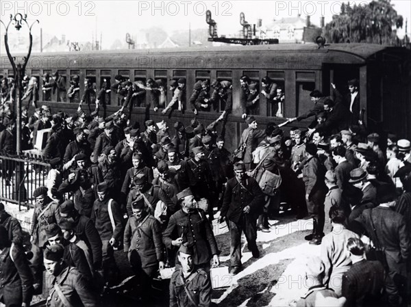 Photograph of World War Two French prisoners of war released under German occupation in France