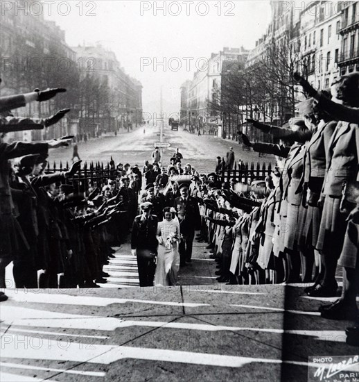 Photograph taken of German army officer and his bride being married in Paris 1941, during the Second World War