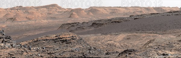 The landscape of Mars photographed by Curiosity Rover, a robotic rover exploring Gale Crater on Mars as part of NASA's Mars Science Laboratory mission since it was landed on Aeolis Palus in Gale Crater on Mars on August 6, 2012