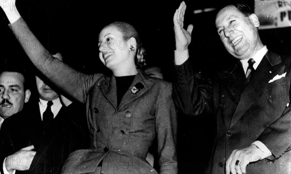 Juan Domingo Peron with his wife Evita Peron in 1951