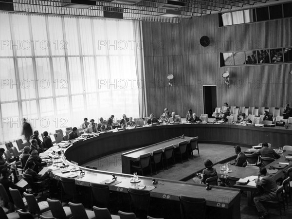 Photograph taken of the trusteeship council beginning the examination of report of Tanganyika by the United Kingdom Government