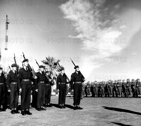 Photograph of a contingent of the United Nations Emergency Force taking over Port Said airport in Egypt