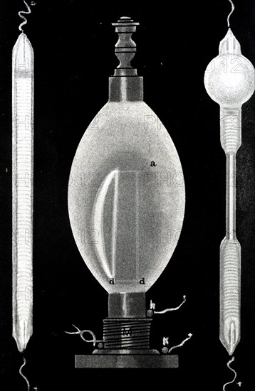 A Geissler tube, an early gas discharge tube used to demonstrate the principles of electrical glow discharge, similar to modern neon lighting