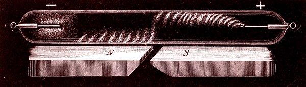 A Geissler tube, an early gas discharge tube used to demonstrate the principles of electrical glow discharge, similar to modern neon lighting