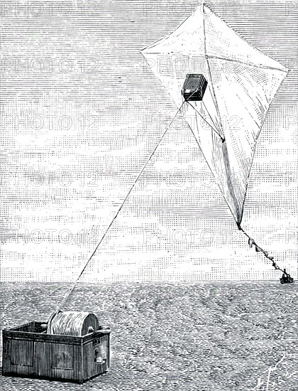 A kite with a camera attached being used for aerial photographs