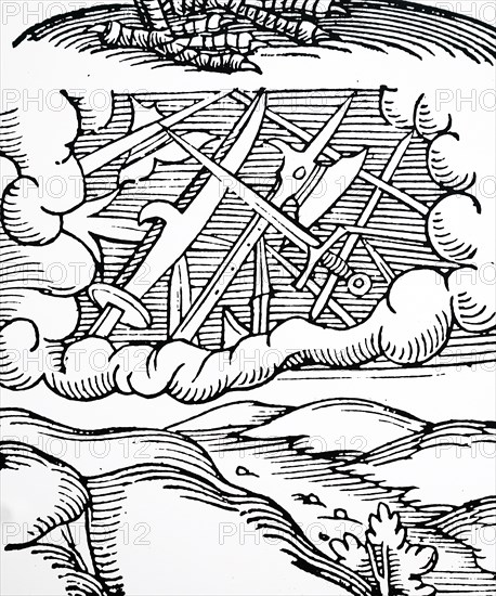 An ancient meteor shower shown as swords, pikes, and battle-axes