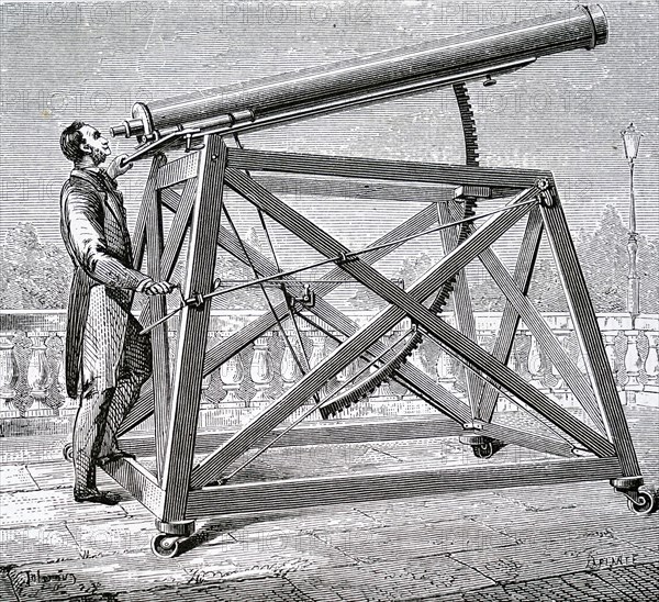 A small refractor mounted on a wheeled frame