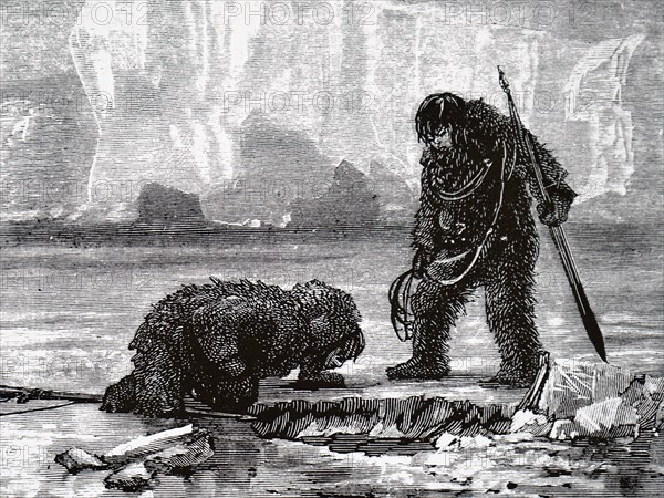 An Eskimo hunting a seal