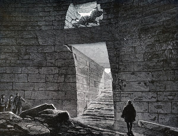 Heinrich Schliemann's excavations at Mycenae inside the Treasury of Atreus