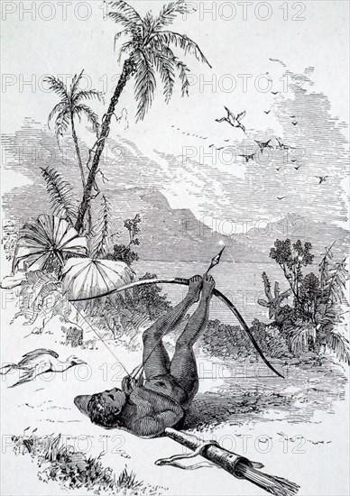 A South American Indian method of using a bow and arrow