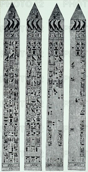 The four sides of Cleopatra's Needle as it stood in Alexandria