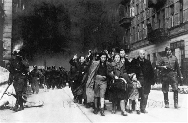 Jewish civilians captured during the German Army destruction of the Warsaw Ghetto, Poland, 1943
