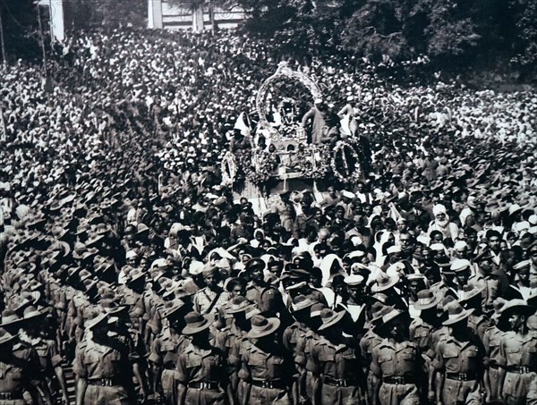 Mohandas Karamchand Gandhi 1869 – 1948) at his cremation following his assassination in 1948