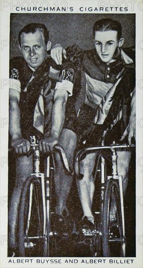 Churchman Kings of Speed Series cigarette card depicting Albert Buysse and Albert Billiet, Belgian cyclists who won the 1938 cycle race at Wembley, London