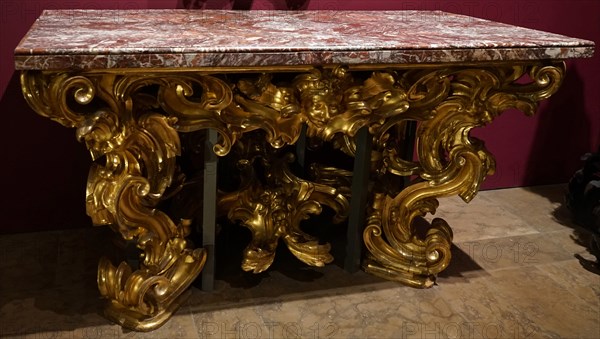 Italian marble topped table with gilded poplar and pine