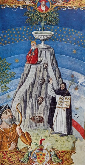Illuminated page depicting the 'Mountain of the Sciences' with Moses, The Dominican T