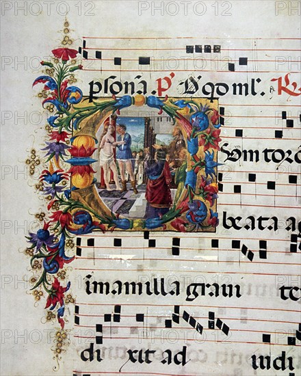 Illuminated initial with the Martyrdom of St Agatha