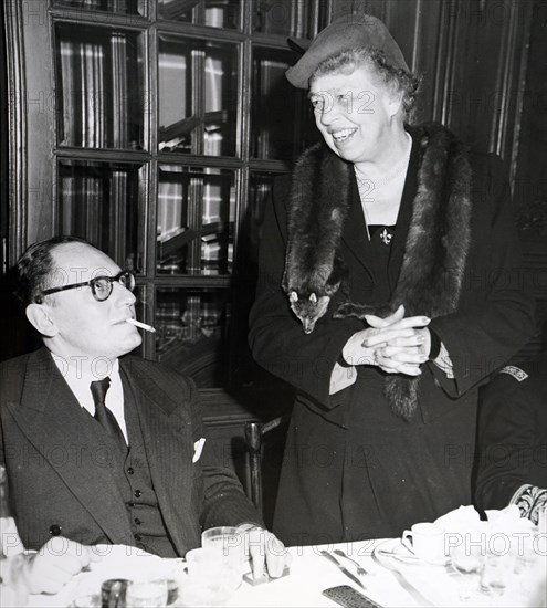 Photograph of Eleanor Roosevelt with French politician Maurice Schumann