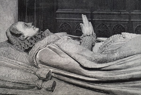 Engraving depicting the effigy of Mary, Queen of Scots