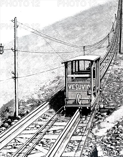 A side elevation of the car on the Mt Vesuvius funicular railway