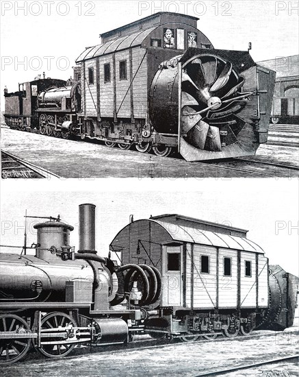 A centrifugal snow plough used to clear Hungarian railways