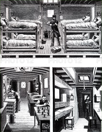 The interior of a French military hospital train