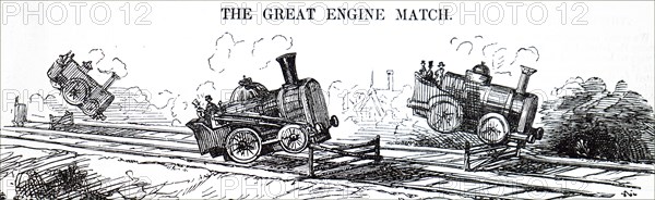 Engraved cartoon titled 'The Great Engine Match'