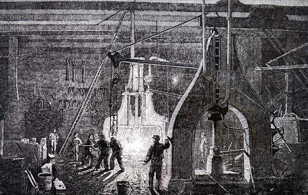 The manufacture floor of the Robert Stephenson and Company, a locomotive manufacturing company founded in1823