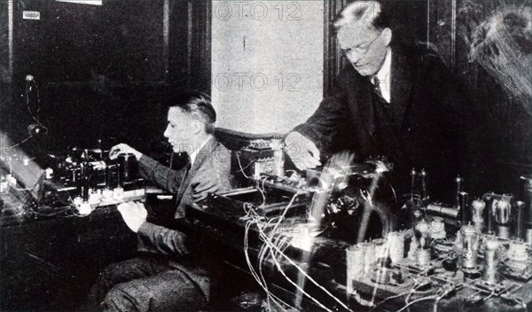 Photograph of Captain Ranger pictured with transmitting apparatus