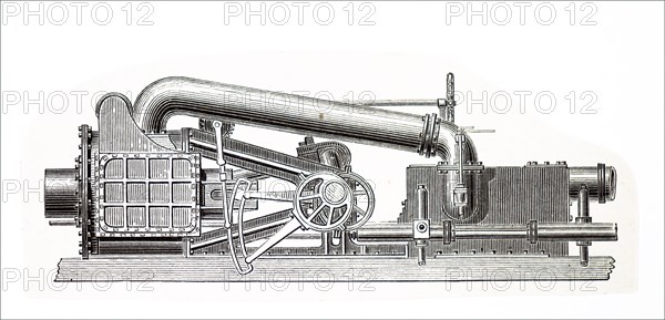 An early steam turbine, a device that extracts thermal energy from pressurised steam and uses it to do mechanical work on a rotating output shaft