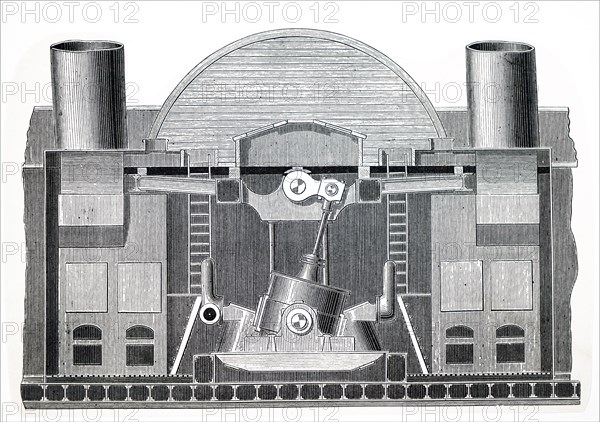 A steam turbine, a device that extracts thermal energy from pressurised steam and uses it to do mechanical work on a rotating output shaft