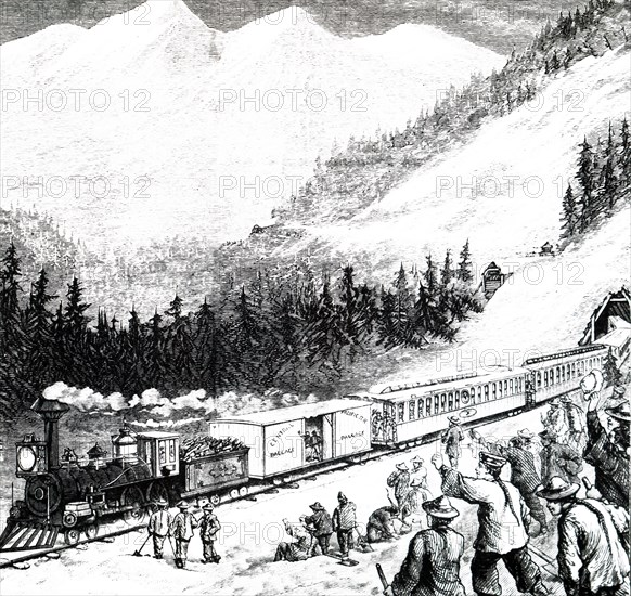 Chinese labourers clearing snow on the Pacific Railroad in the Sierra Nevada mountains
