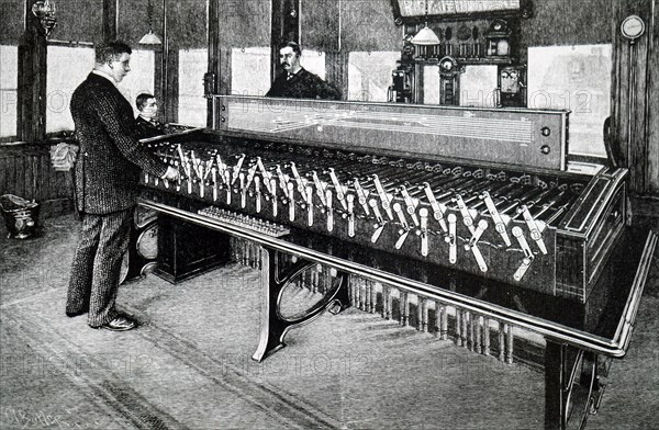 The instrument panel for pneumatic signalling system, Pittsburgh Yards, Pennsylvania Railroad