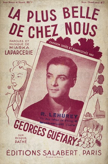 Song book for 'La plus belle de chez nous', sung by Georges Guétary; composed by Miarka Laparcerie 1945