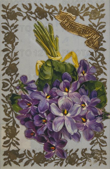 French Happy New Year, postcard with flowers